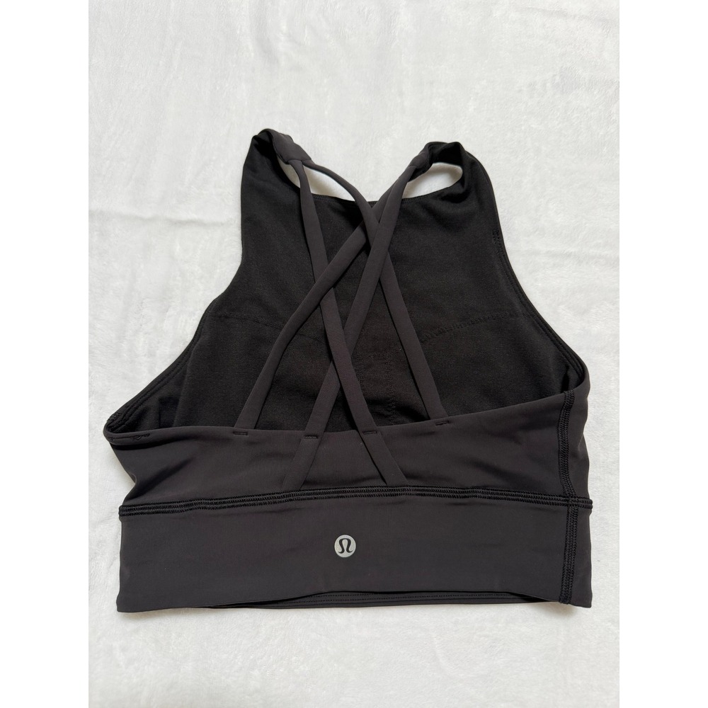 Lululemon Energy Bra High Neck Long Line Tough Black Sports 4 High Neck Strap
